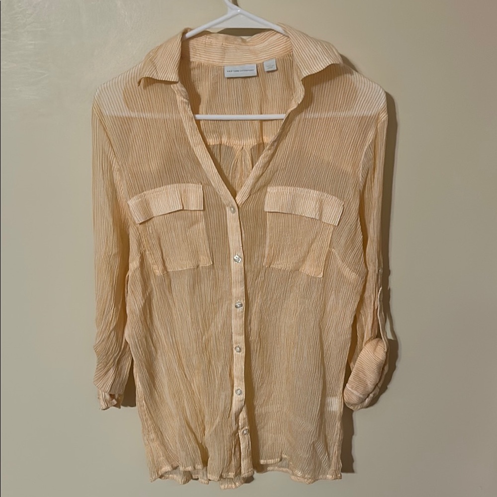New York & Company Striped Sheer Blouse size medium